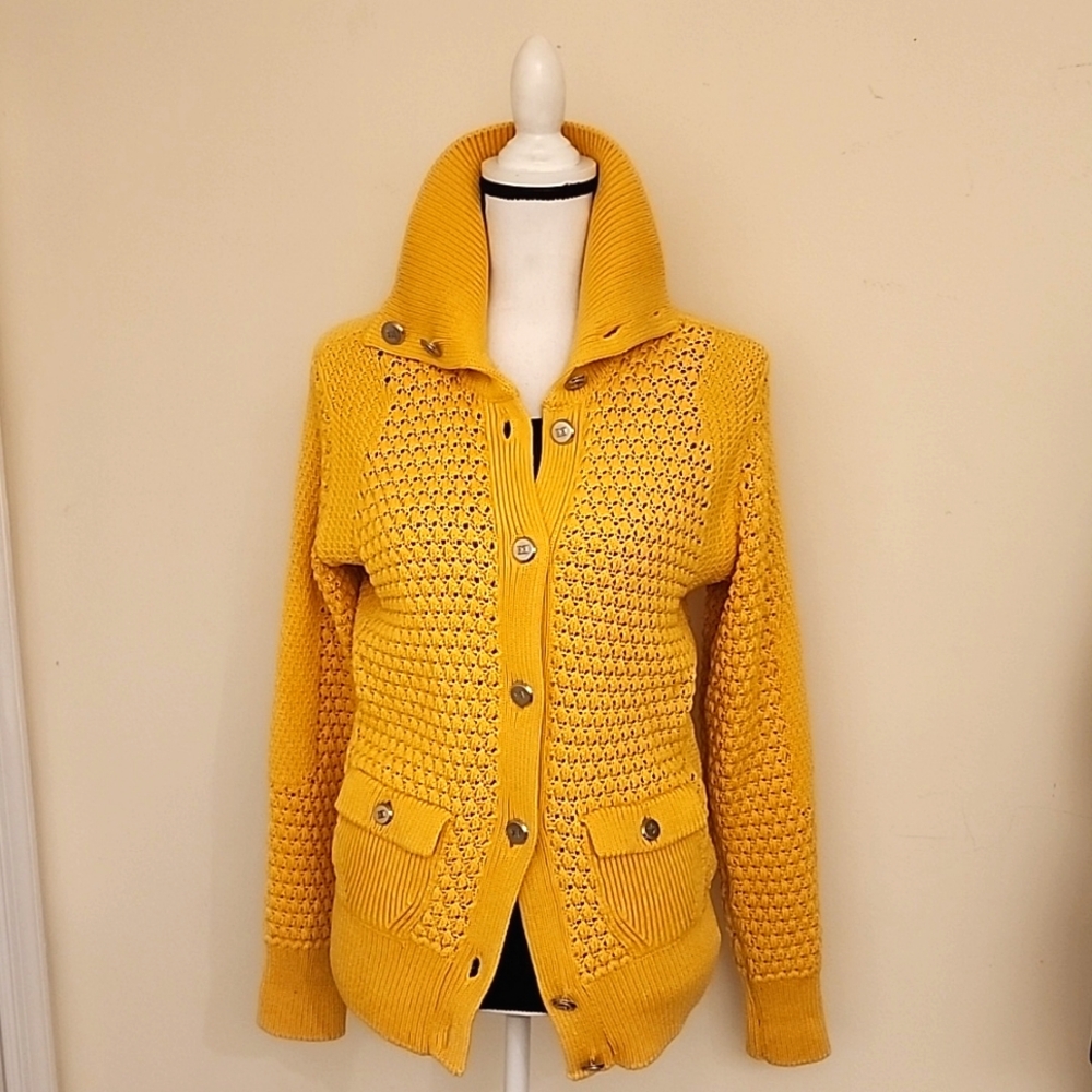 Escada Italy Silk Cotton Cardigan Stunning Yellow Size 38 US S